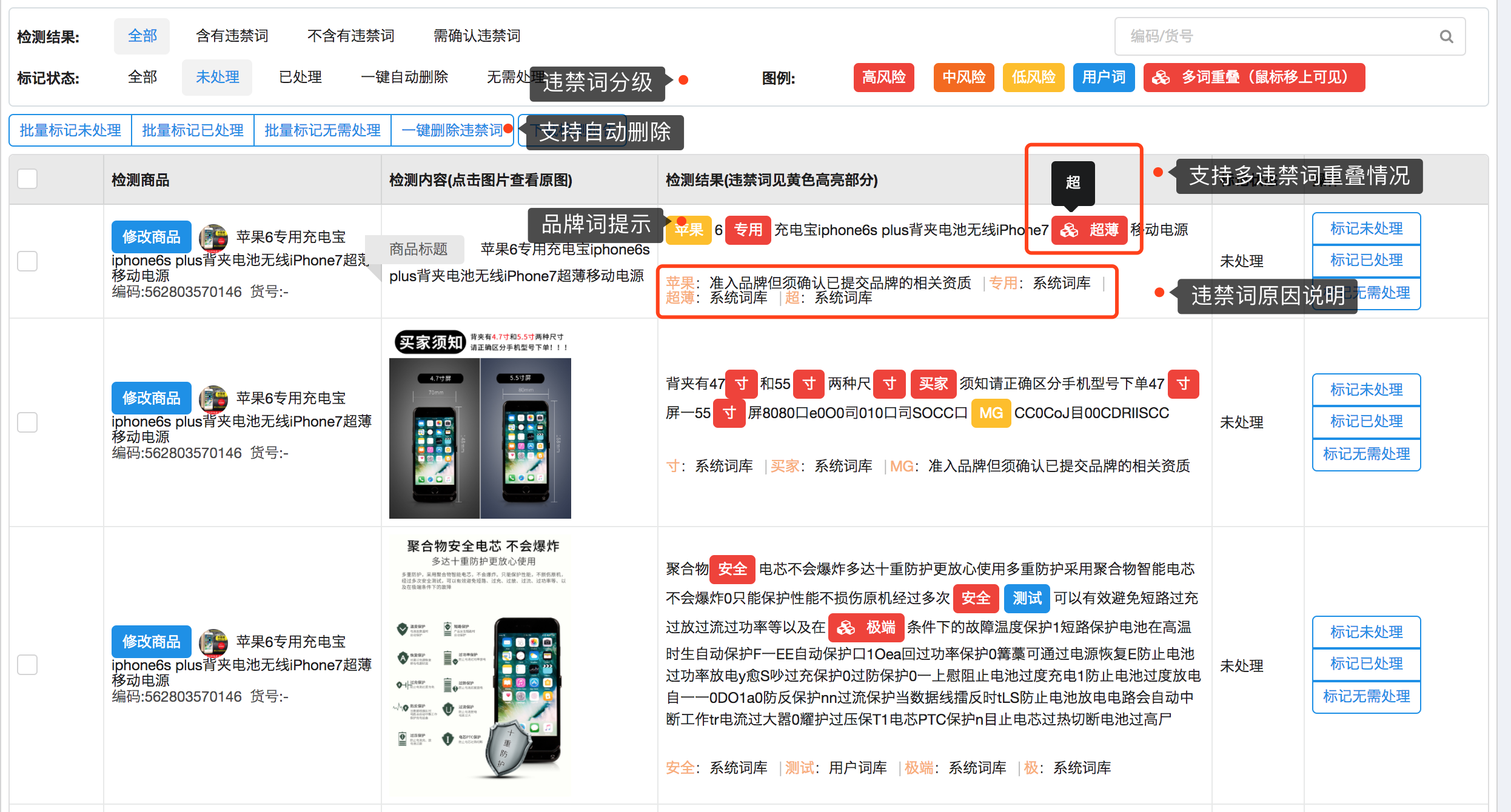 违禁词检测结果